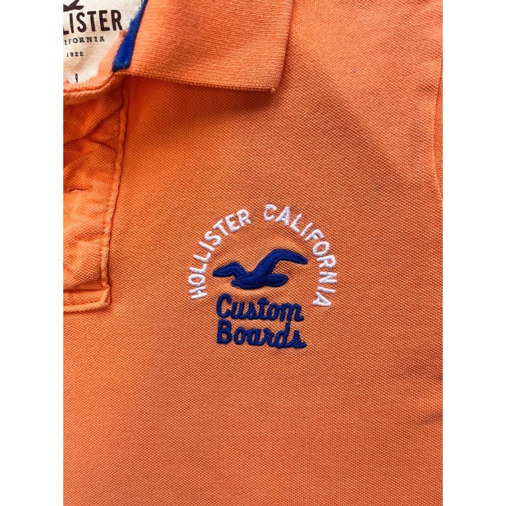 Y2K Hollister Polo Shirt Custom Boards Logo Orange Mens sz L Embroidered 2000's - Picture 4 of 16